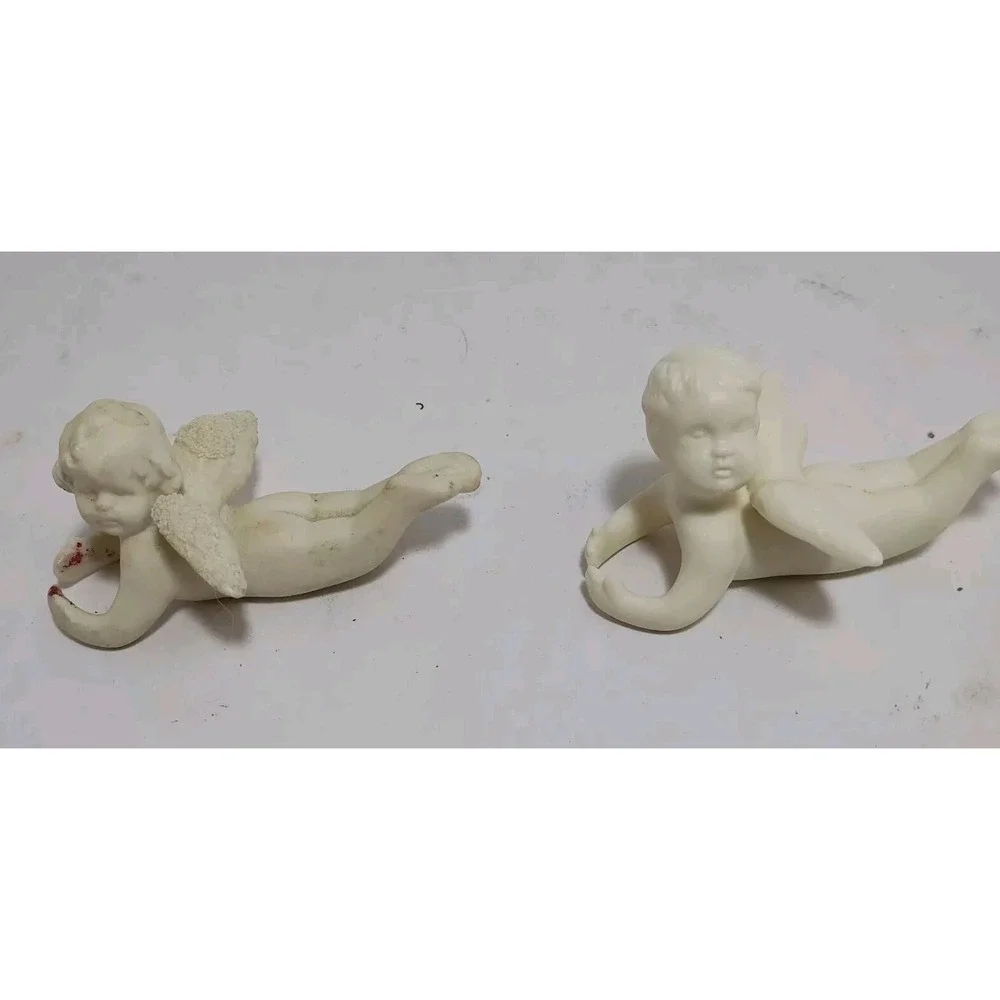 Pair Of Vintage Christmas Angel Candle Climber Huggers Porcelain Set of 2‎ White